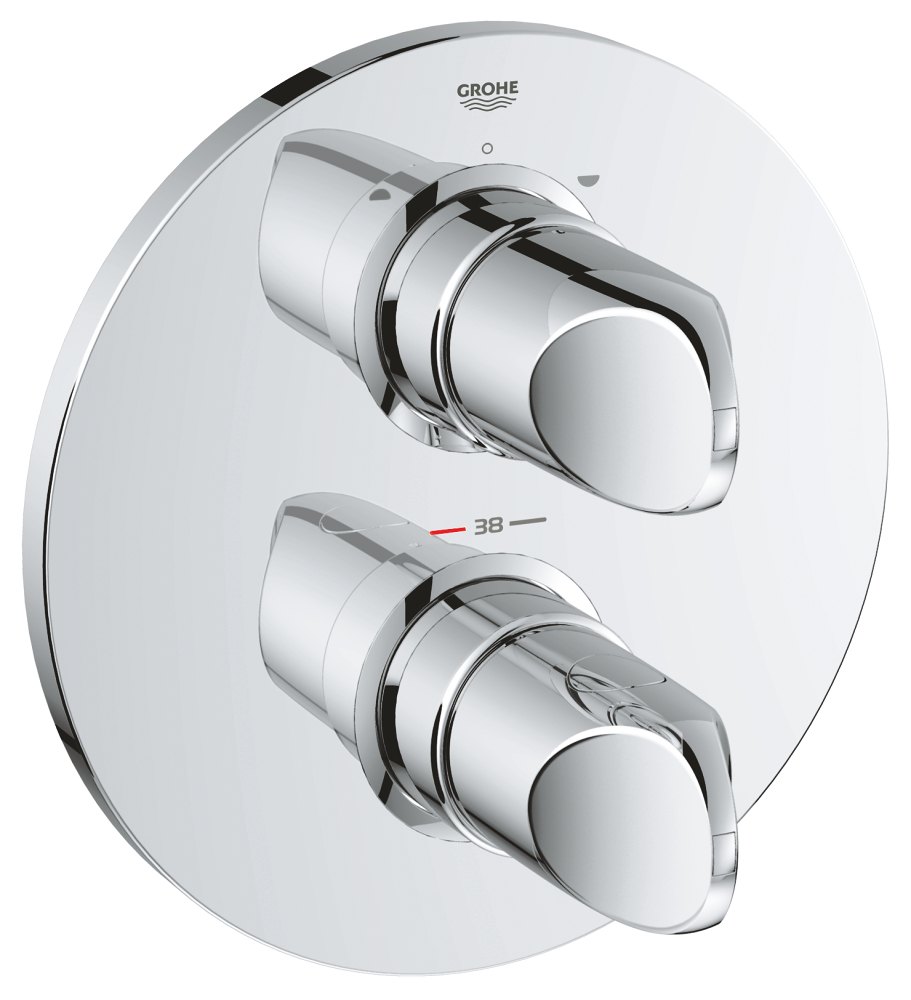 GROHE Veris Thermostat with integrated 2 way diverter for bath or shower with more than one outlet — Chrome