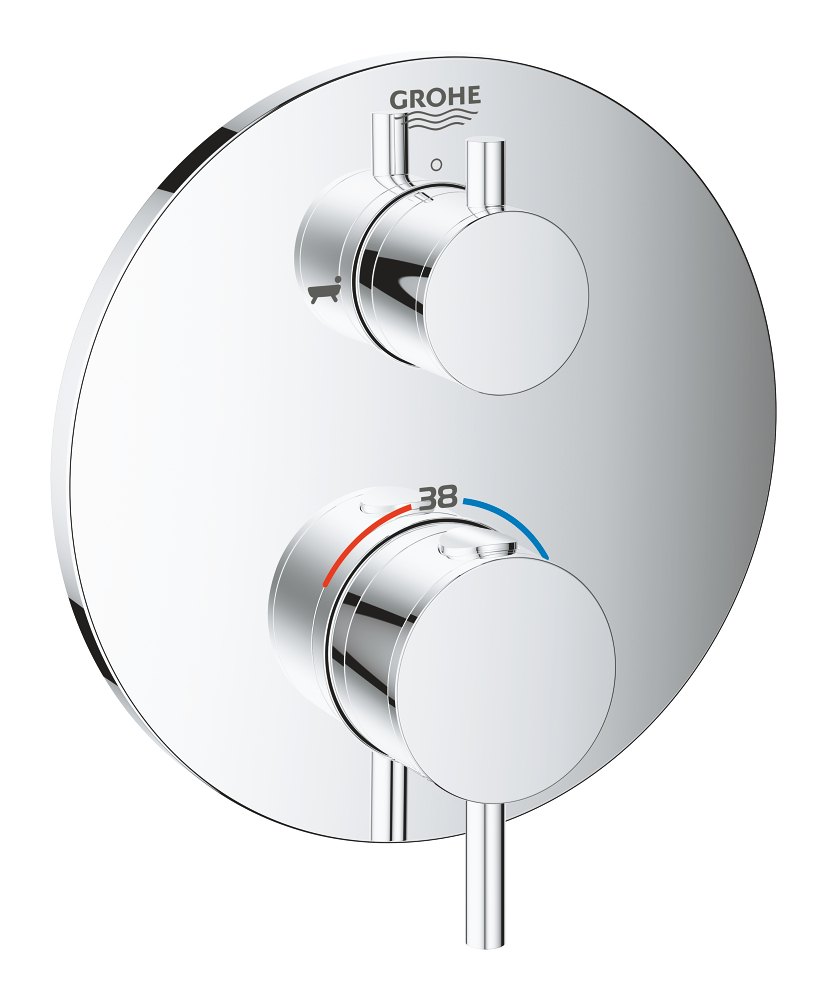 GROHE Atrio Thermostatic bath tub mixer for 2 outlets with integrated shut off diverter valve — Chrome