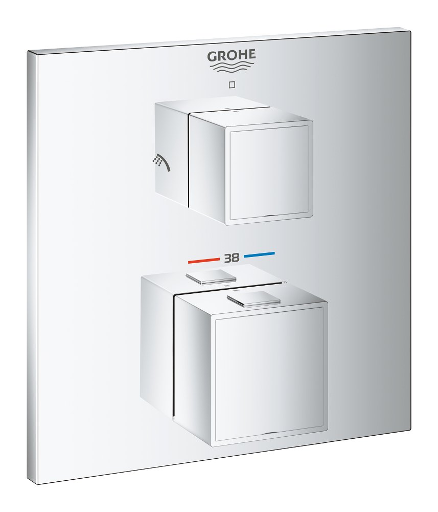 GROHE Grohtherm Cube Thermostatic shower mixer for 2 outlets with integrated shut off diverter valve — Chrome