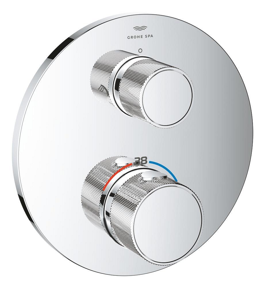 GROHE Atrio Private Collection Thermostatic shower mixer for 2 outlets with integrated shut off diverter valve with knob — Chrome