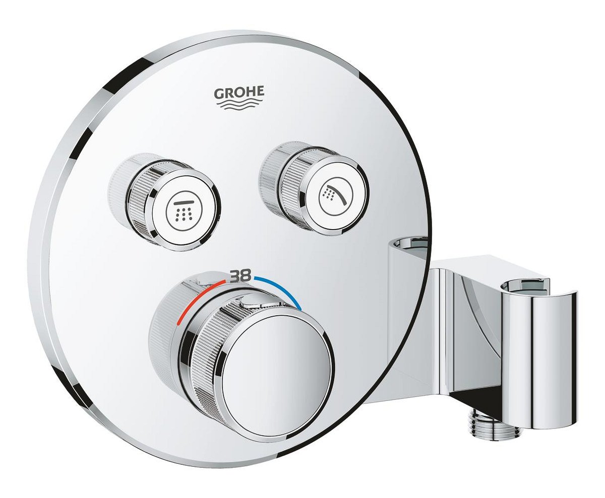 GROHE Grohtherm SmartControl Thermostat for concealed installation with 2 valves and integrated shower holder — Chrome
