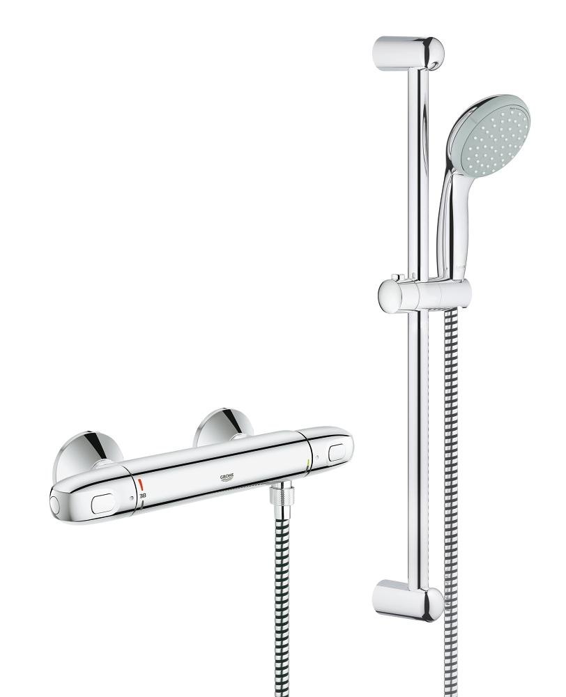 GROHE Grohtherm 1000 Thermostatic shower mixer 1/2" with shower set — Chrome