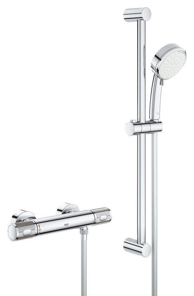 GROHE Grohtherm 1000 Performance Thermostatic shower mixer 1/2" with shower set — Chrome
