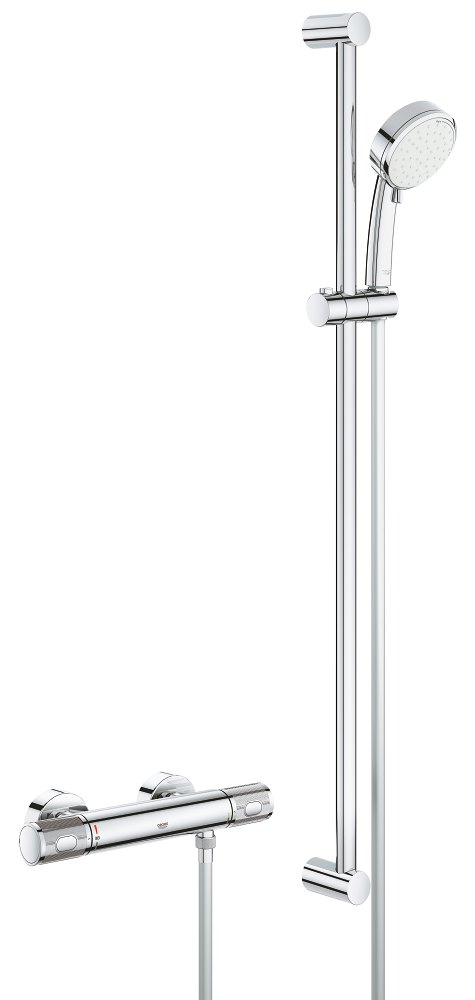 GROHE Grohtherm 1000 Performance Thermostatic shower mixer 1/2" with shower set — Chrome