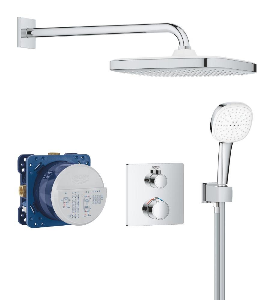 GROHE Grohtherm Concealed shower system with Tempesta 250 Cube — Chrome