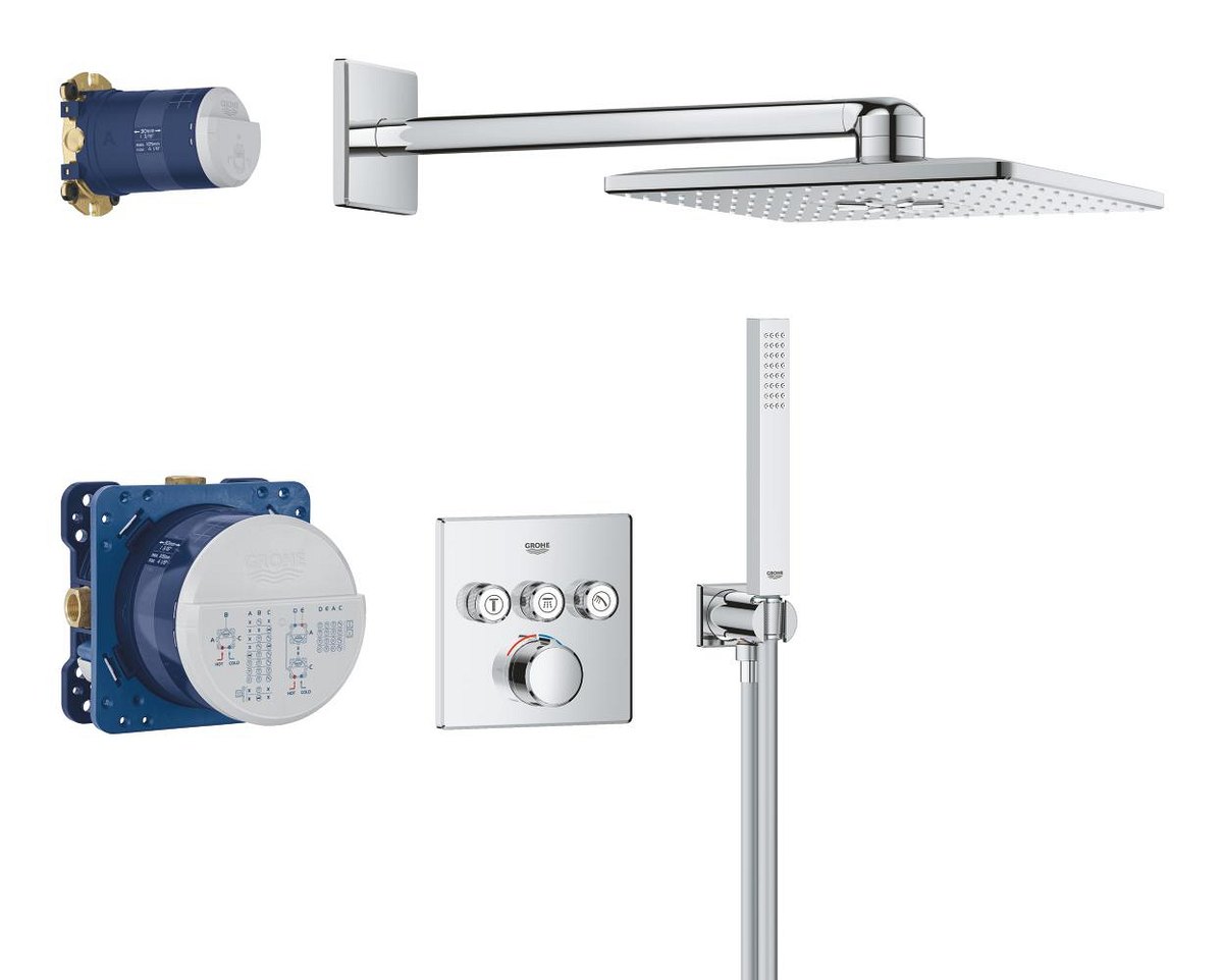GROHE SmartControl Concealed shower system with Rainshower SmartActive 310 Cube — Chrome