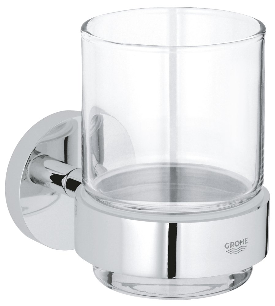 GROHE Essentials Crystal glass with holder — Chrome
