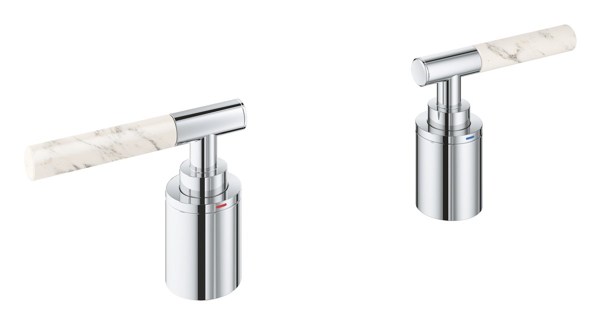 GROHE Atrio Private Collection Sticks made from White Attica Caesarstone material — Chrome
