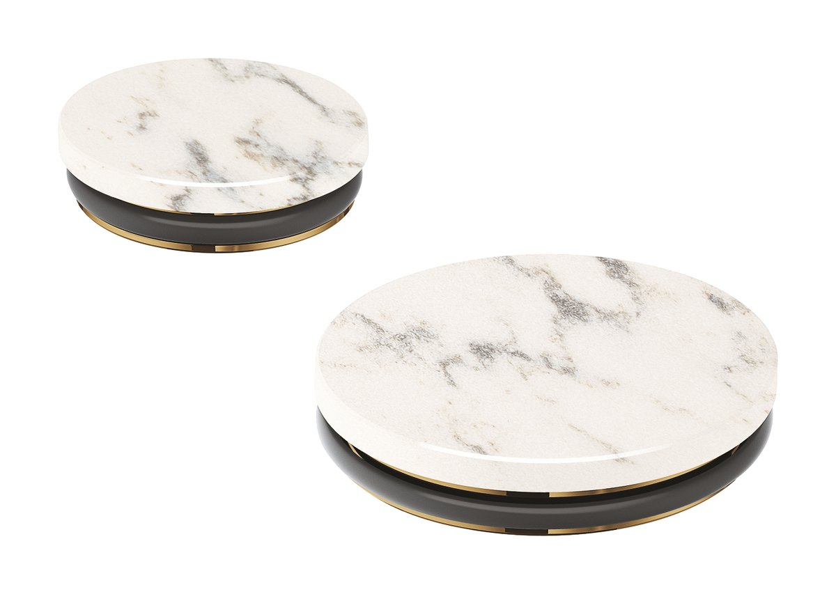 GROHE Atrio Private Collection Inlays made from White Attica Caesarstone material — Chrome