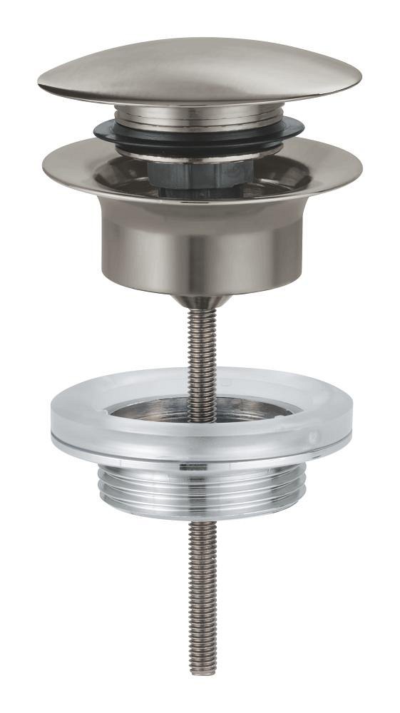 GROHE Waste set with push open plug — Satin Steel