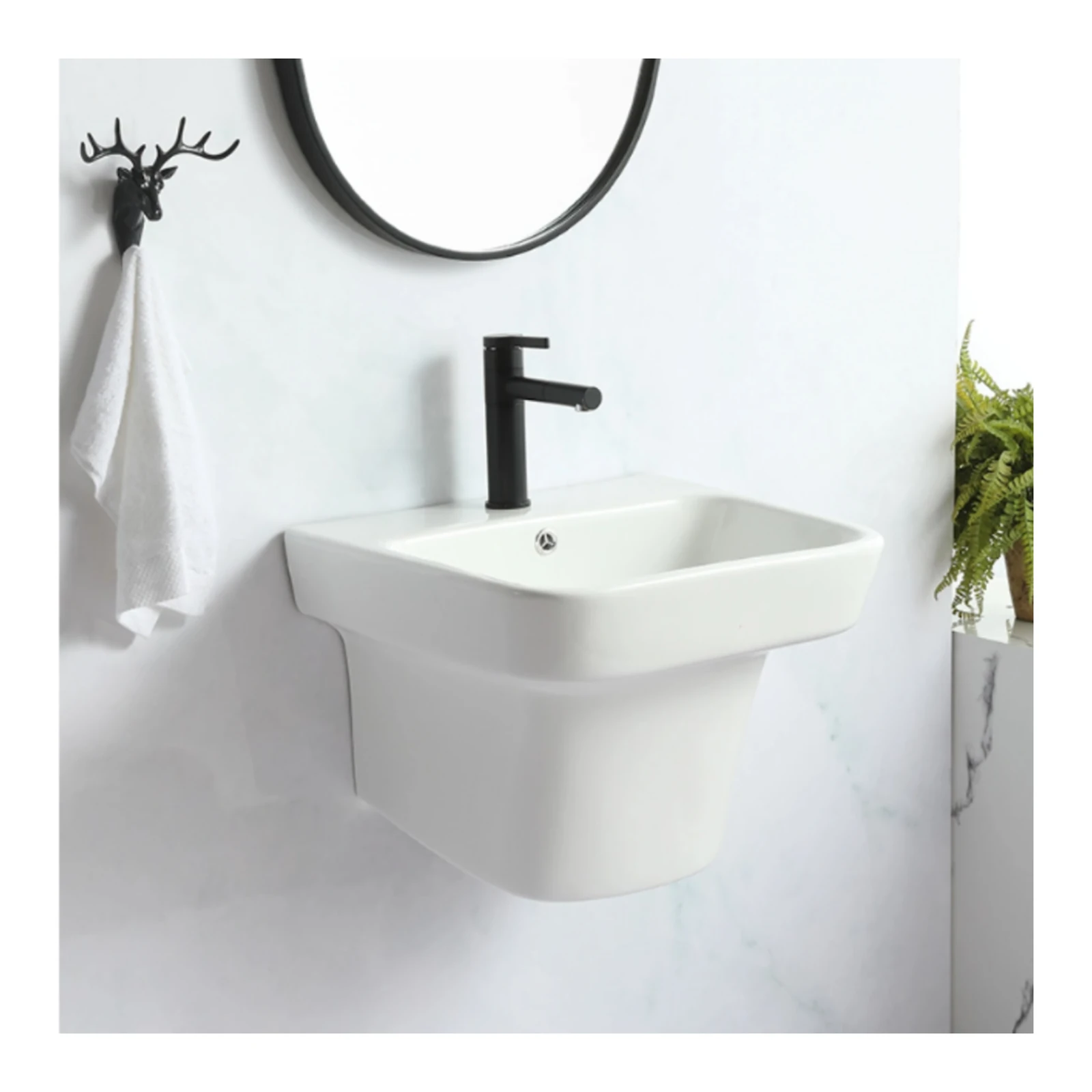 Polo Mario Integrated Wash Basin, wall hung (560x460mm) – model PM-932N — White